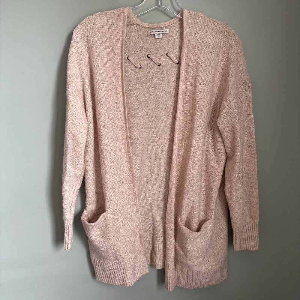 American Eagle Cardigan Woven Detail Neutral Sweater
